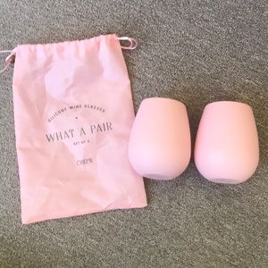 ODEME WHAT A PAIR PINK SILICONE WINE GLASSES